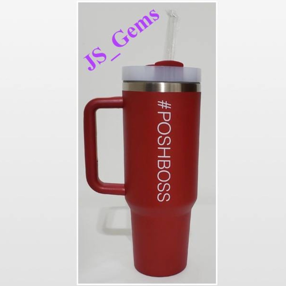 New Tumbler POSHBOSS Red White Large 40oz Travel Mug Thermos Cup